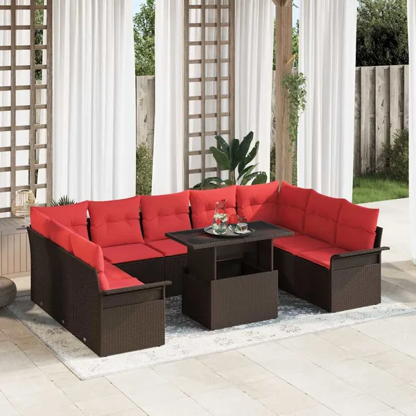 Ensemble de canapé de jardin 10 pcs Marron Poly Rattan