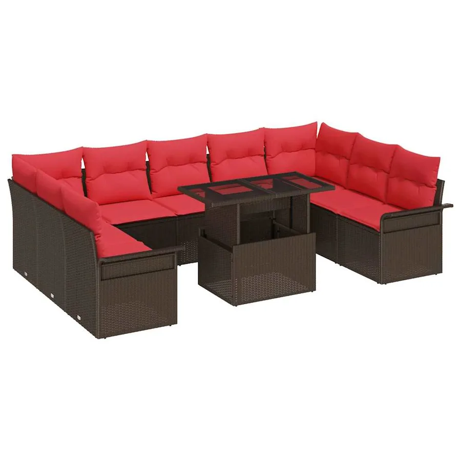 Ensemble de canapé de jardin 10 pcs Marron Poly Rattan - 2