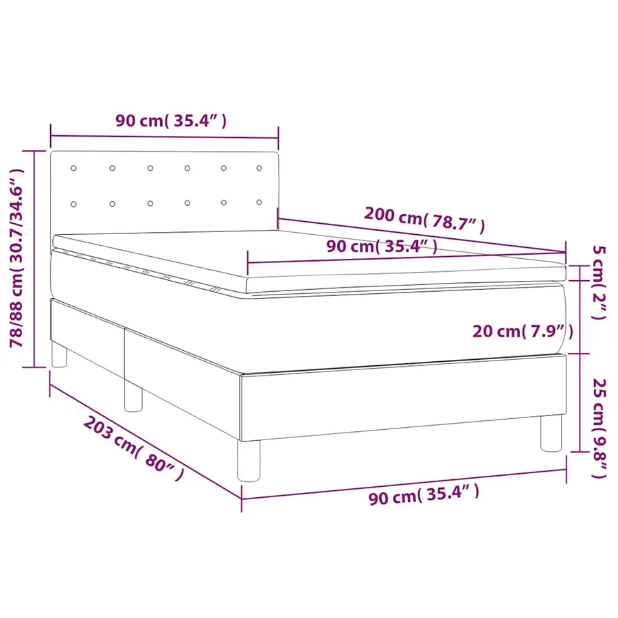 Sommier à lattes de lit avec matelas et LED Bleu foncé 90x200cm - 10