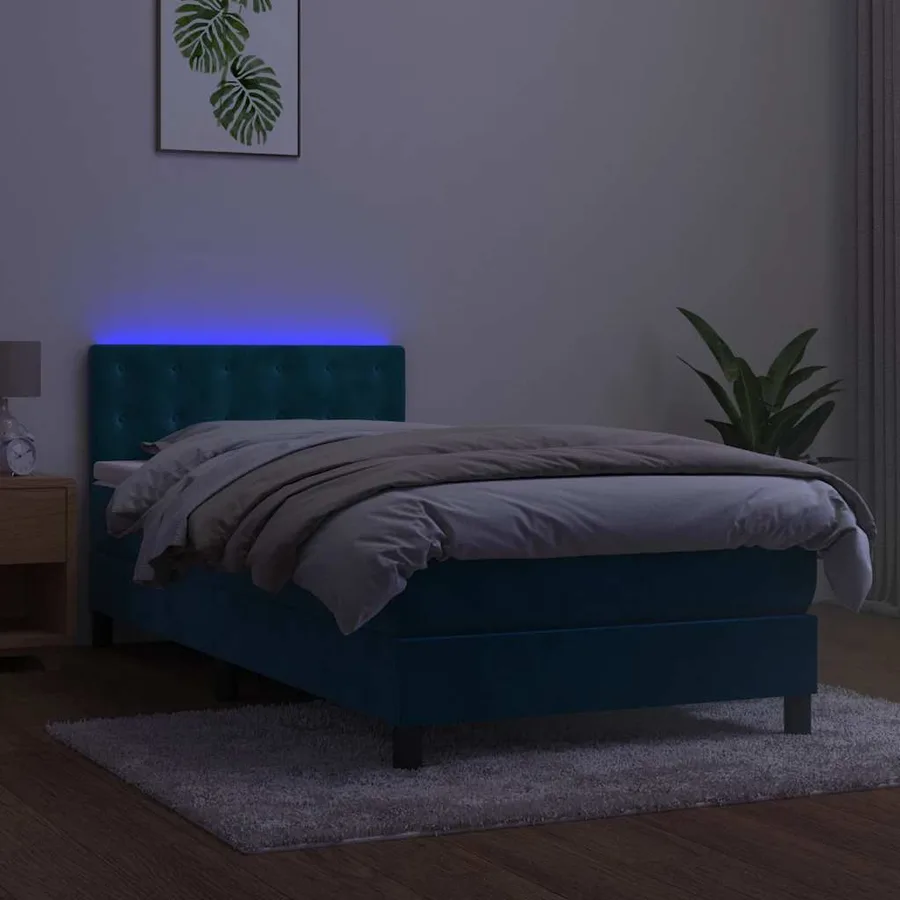 Sommier à lattes de lit avec matelas et LED Bleu foncé 90x200cm - 4
