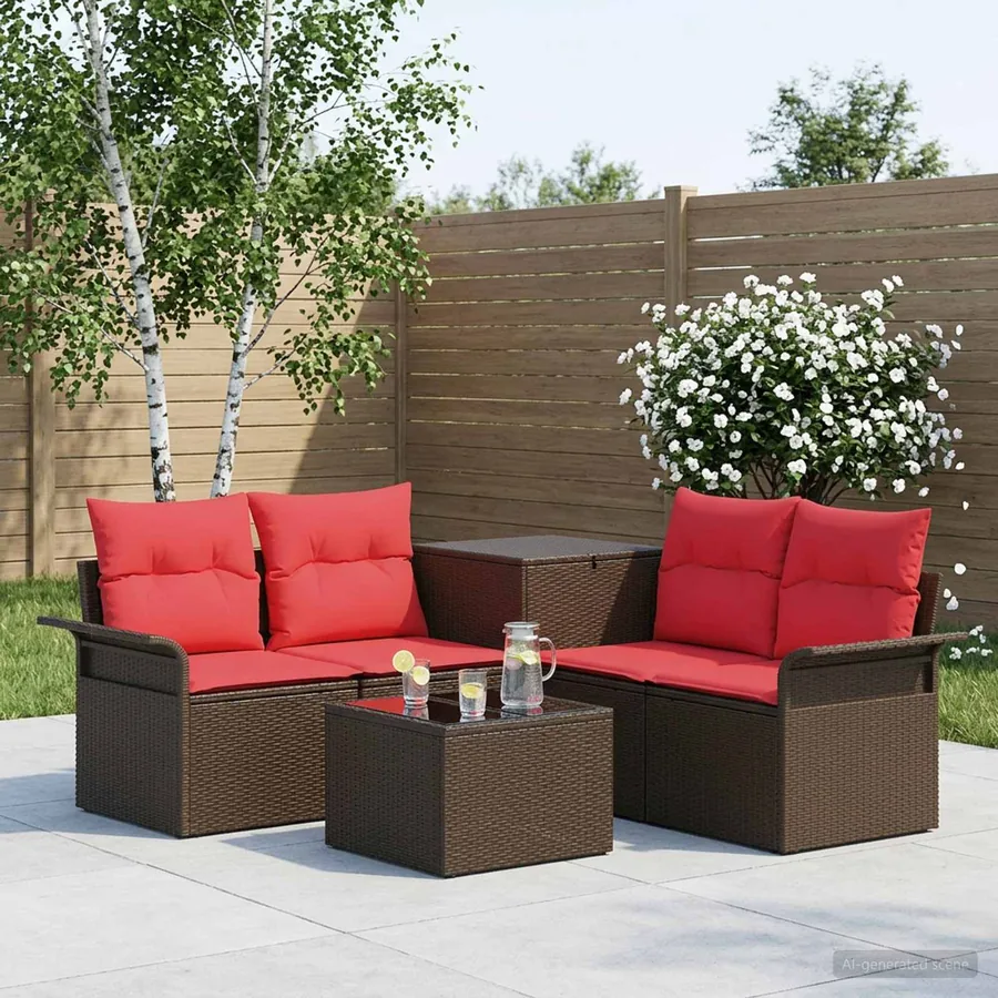 Ensemble de Canapés 6 pcs 4-Nombre de places Marron et rouge