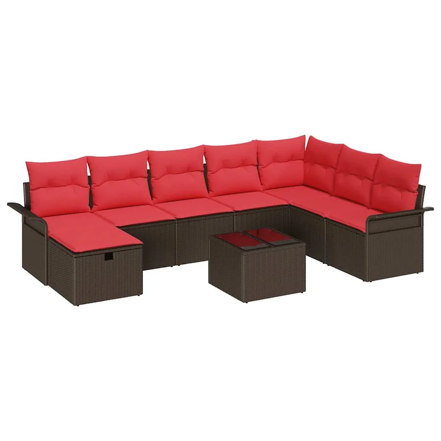 Ensemble de canapé de jardin avec coussin 9 pcs Poly rotin - 2
