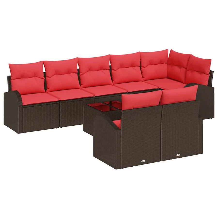 Ensemble de canapé de jardin 9 pcs Marron polyrotin - 2