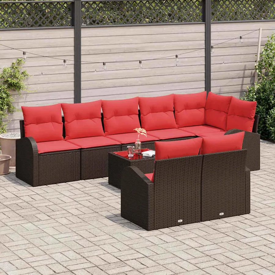 Ensemble de canapé de jardin 9 pcs Marron polyrotin - 3