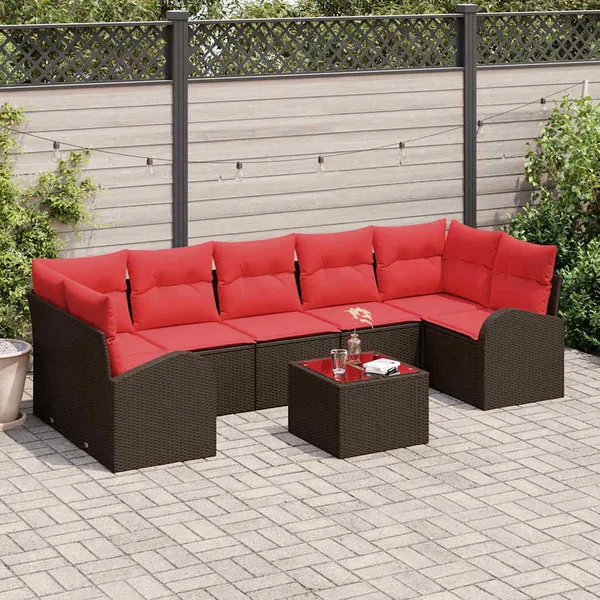 Ensemble de canapé de jardin Marron et rouge 55 x 55 x 37 cm