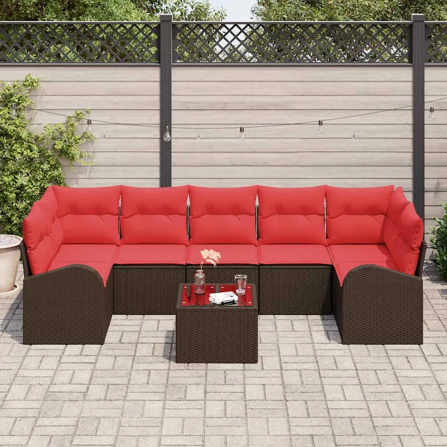 Ensemble de canapé de jardin Marron et rouge 55 x 55 x 37 cm - 3