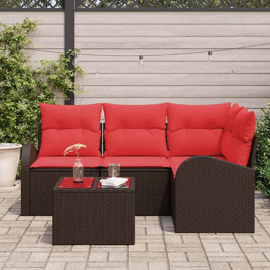 Ensemble de canapé de jardin 5 pcs Marron polyrotin - 3