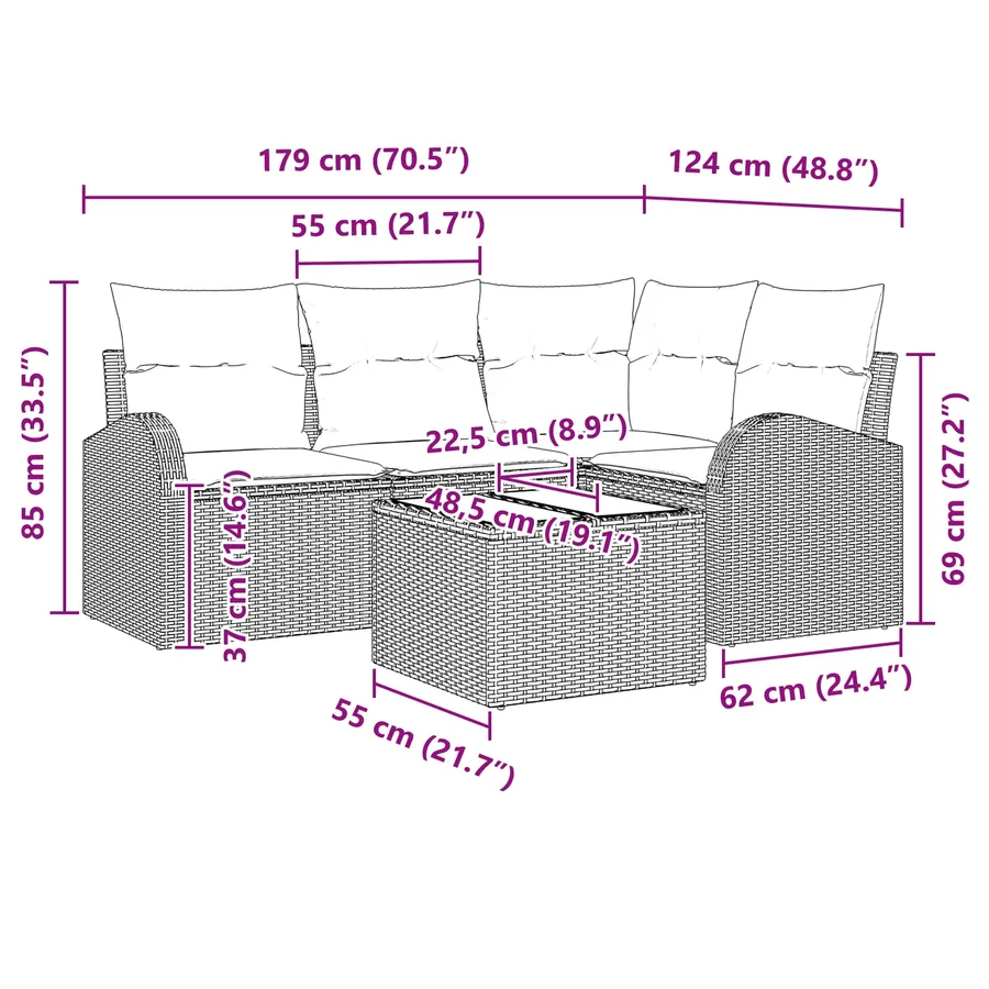 Ensemble de canapé de jardin 5 pcs Marron polyrotin - 9