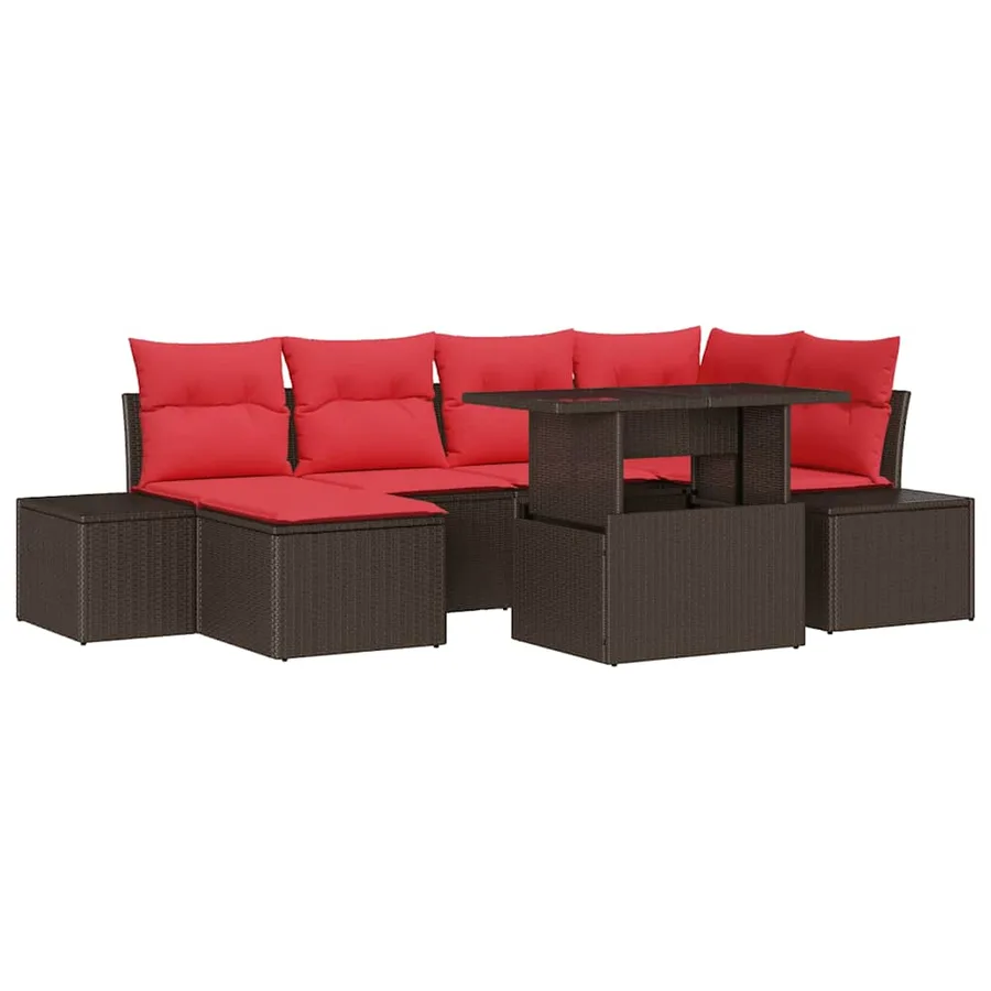 Ensemble de canapé de jardin avec coussin 7 pcs Marron et rouge - 2