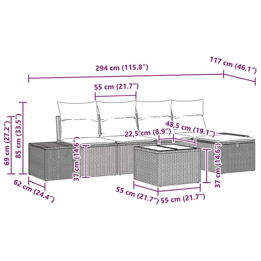 Ensemble de canapé de jardin 6 pcs Marron polyrotin - 8