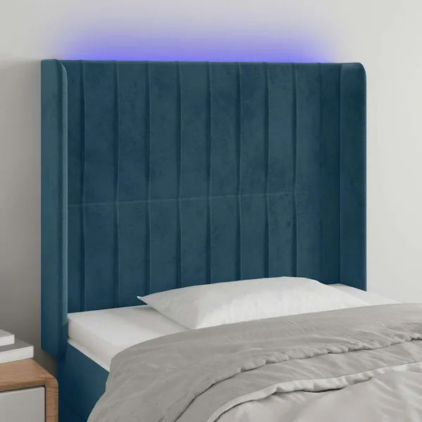 Tête de lit à LED Bleu foncé 83x16x118/128 cm Velours