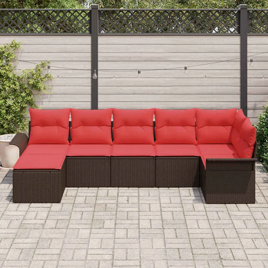 Ensemble de canapé de jardin avec coussin Marron polyrotin - 3