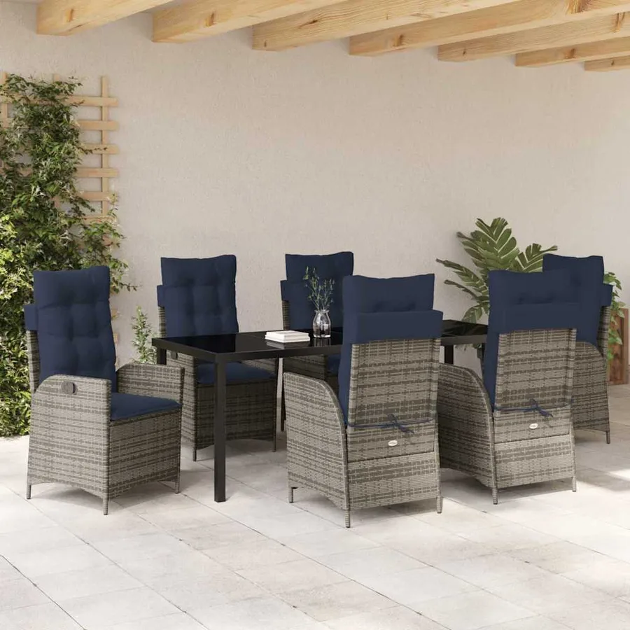 Ensemble de salle à manger pour jardin 7 pcs Gris et Noir Rotin - 4
