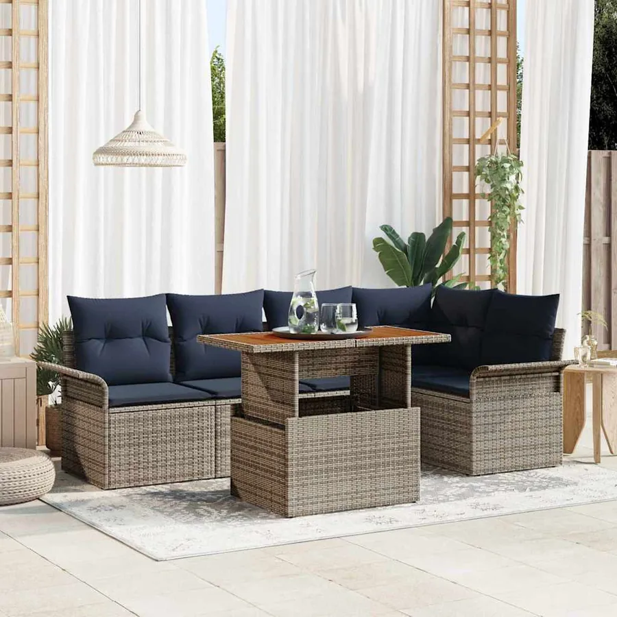 Ensemble de canapé de jardin 6 pcs Gris et bleu marine