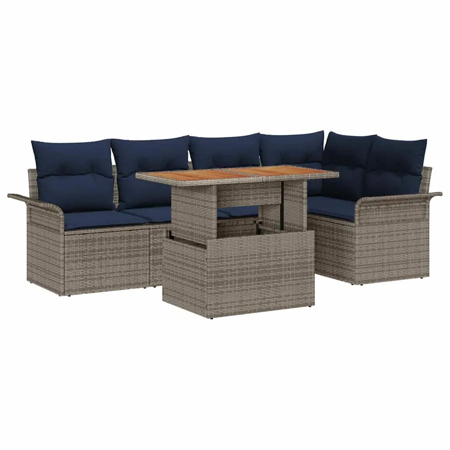 Ensemble de canapé de jardin 6 pcs Gris et bleu marine - 2