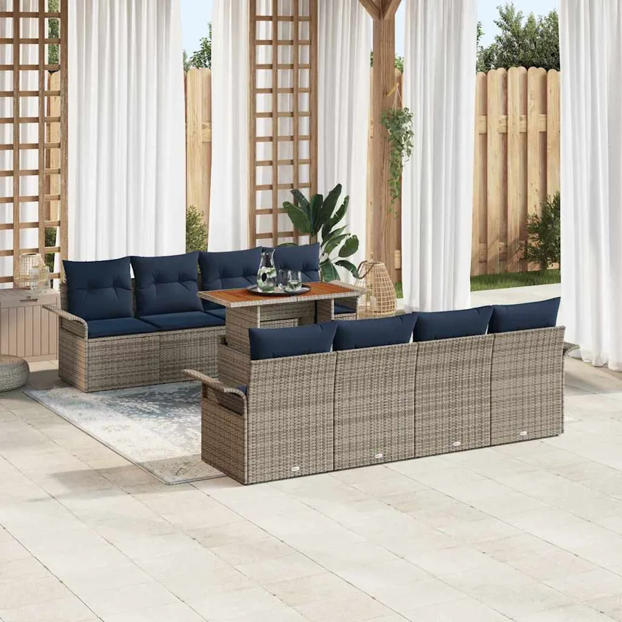Ensemble de canapé de jardin 7 pcs gris et bleu marine