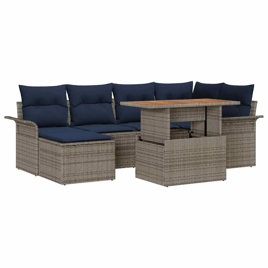 Ensemble de canapé de jardin 7 pcs gris et bleu marine - 2