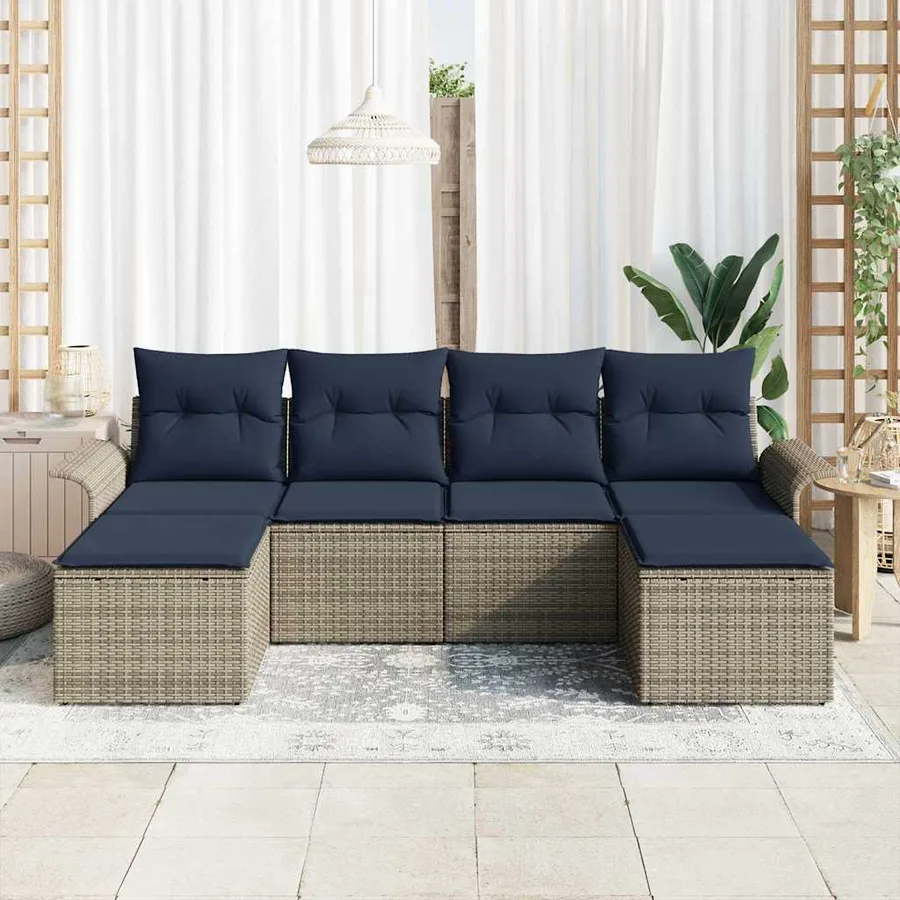 Ensemble de canapé de jardin avec coussin 6 pcs Gris polyrotin - 3