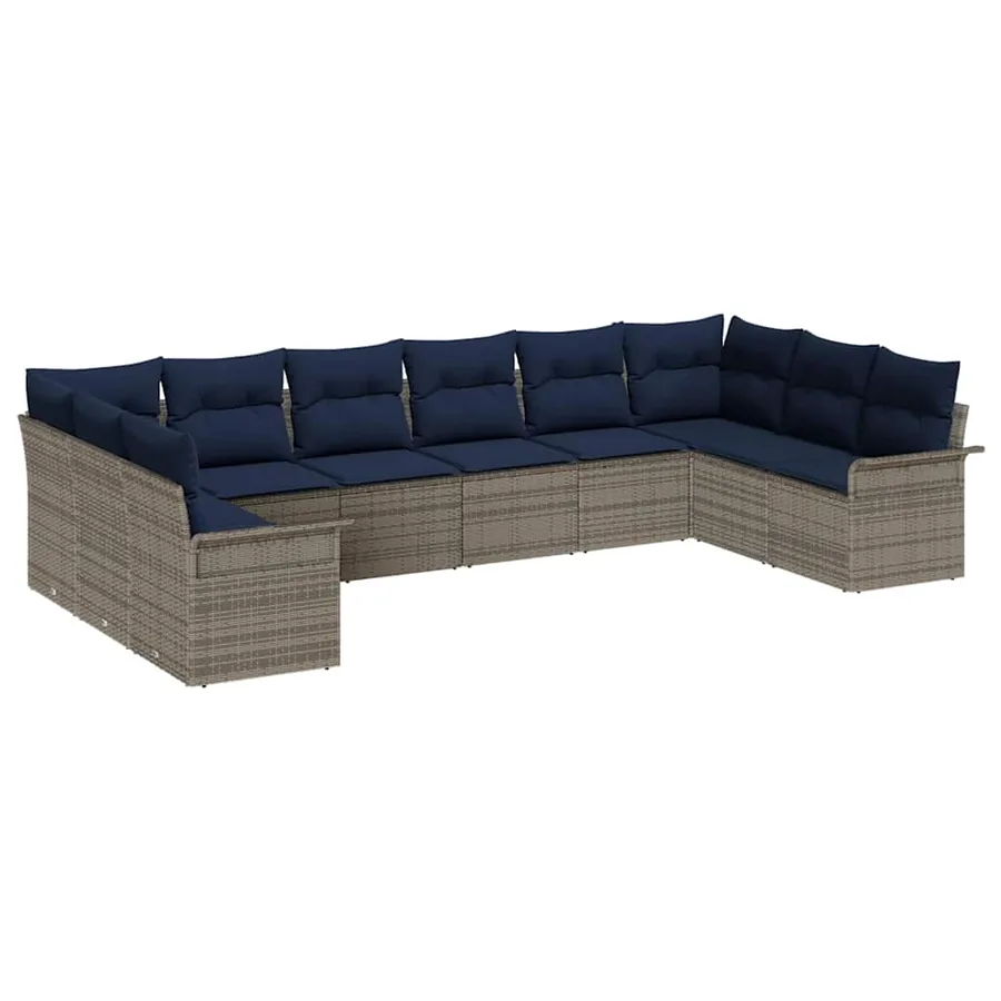 Ensemble de canapé de jardin avec coussin 10 pcs Gris polyrotin - 2