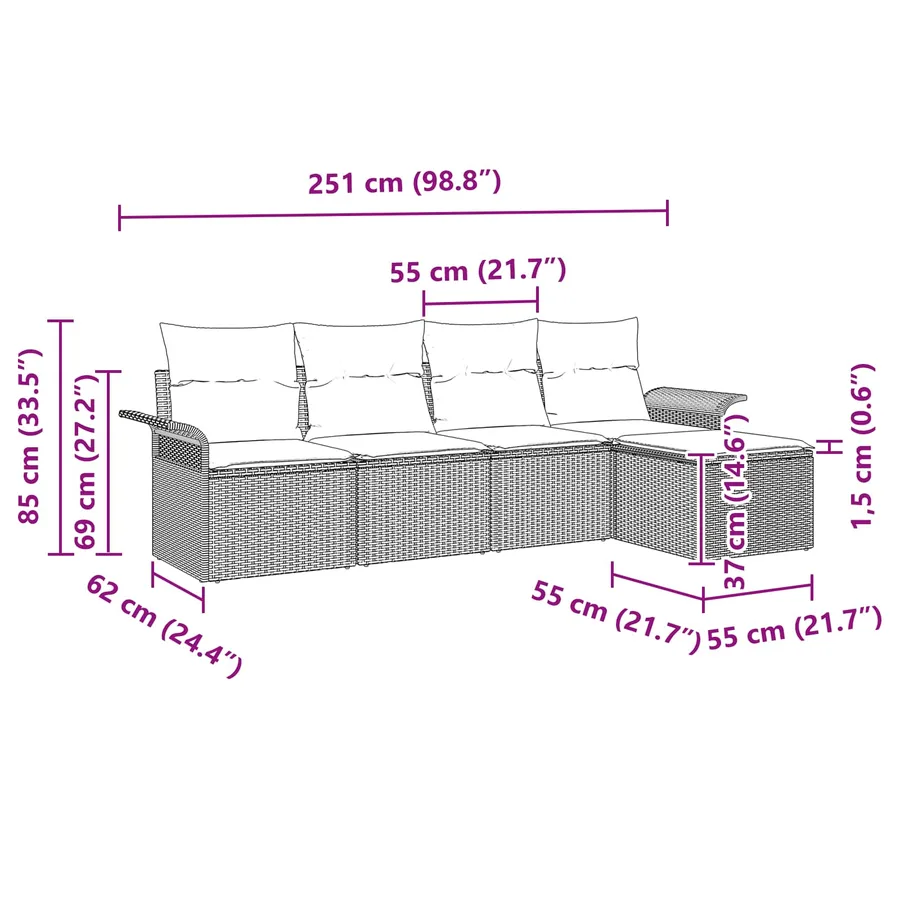Ensemble de canapé de jardin avec coussin 5 pcs Gris polyrotin - 11