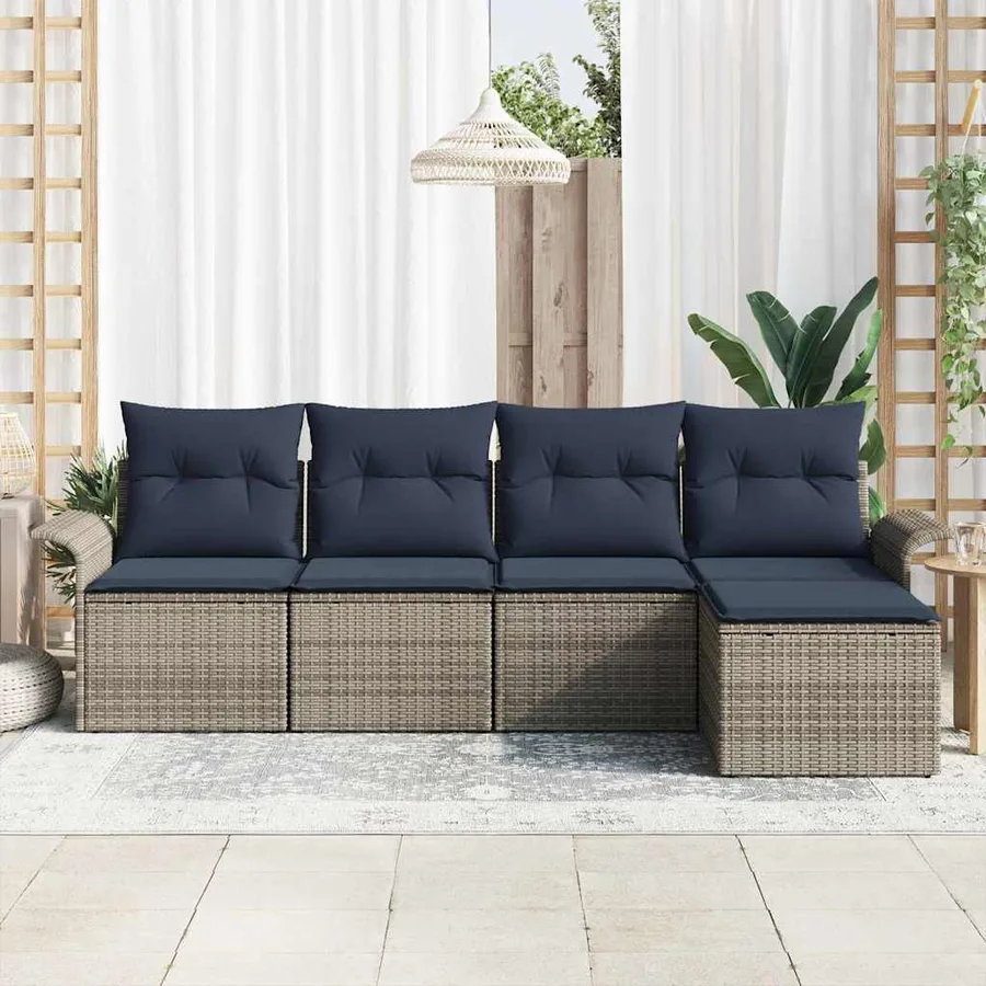 Ensemble de canapé de jardin avec coussin 5 pcs Gris polyrotin - 3