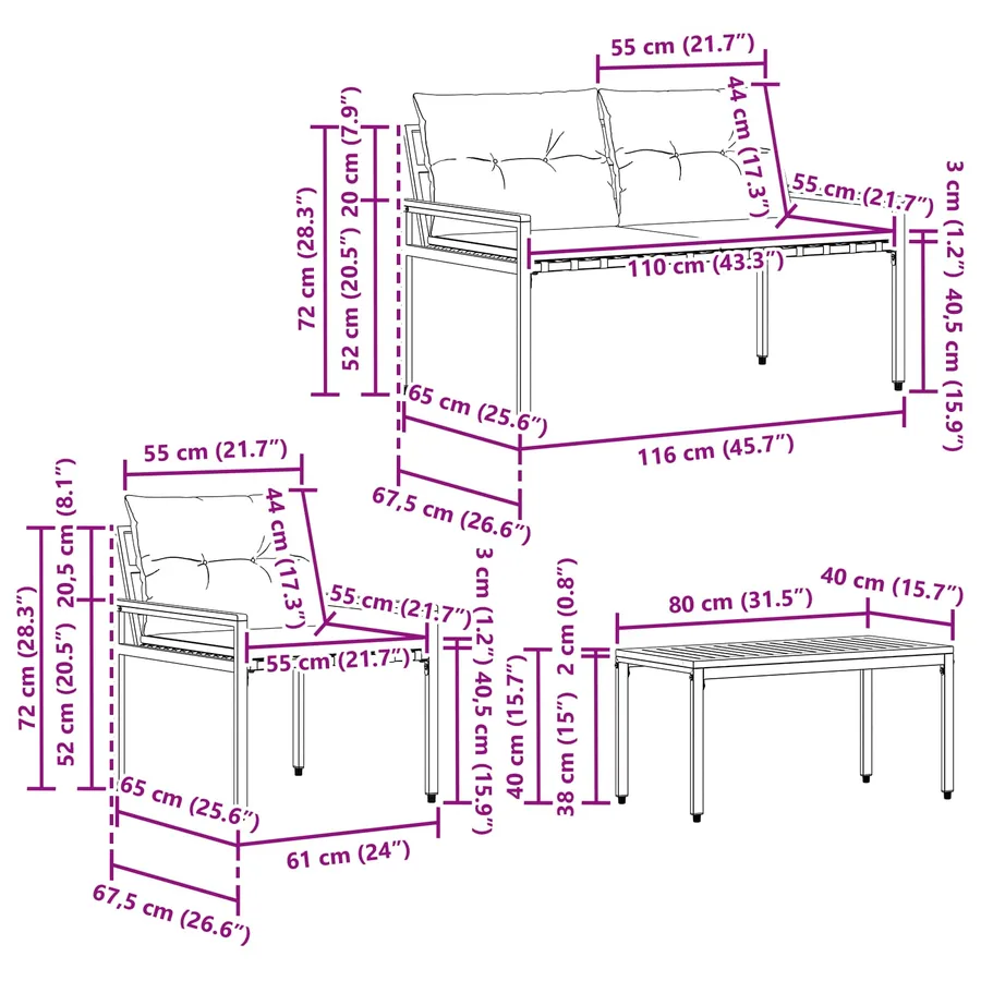 Ensemble de meubles d'extérieur 4 pcs Gris foncé polyrotin - 13