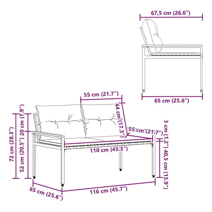 Banc extérieur 2 -Seater 116 x 67,5 x 72 cm polyrotin - 11