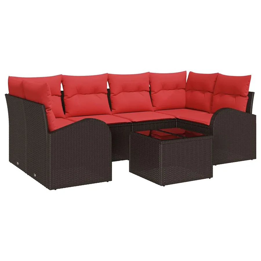 Ensemble de canapé de jardin 7 pcs Beige et Rouge polyrotin - 2