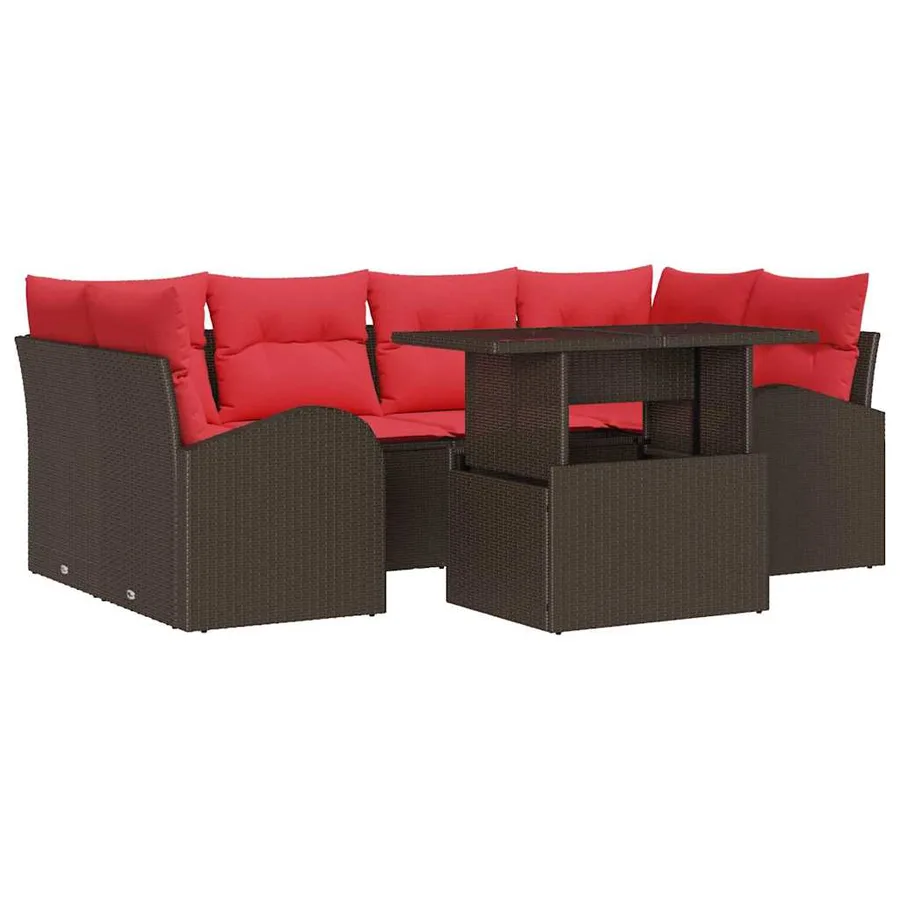 Ensemble de canapé de jardin avec coussin 7 pcs Marron et rouge - 2