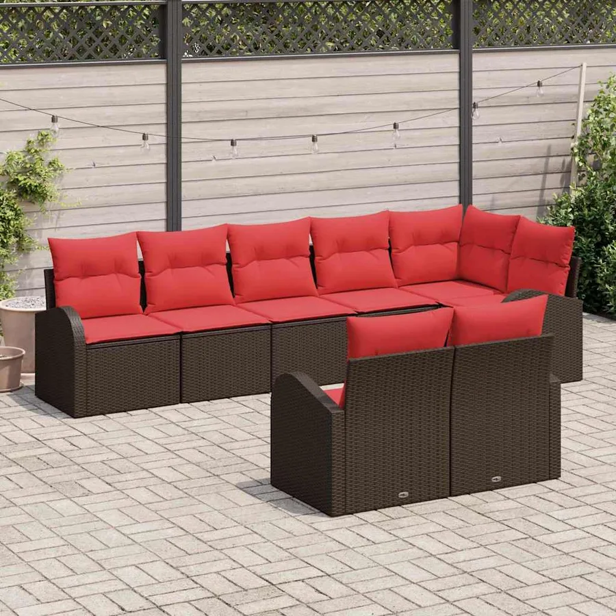 Ensemble de canapé de jardin 8 pcs Marron et rouge polyrotin - 3