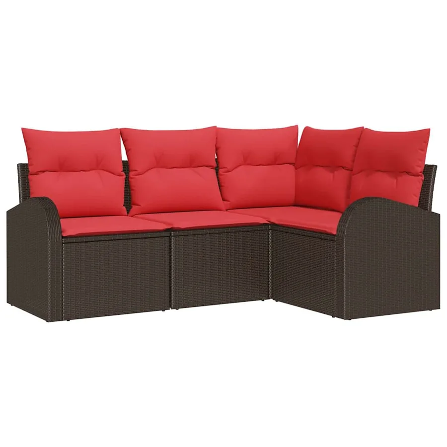Ensemble de canapé de jardin 4 pcs Marron et rouge polyrotin - 2