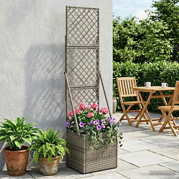 Bac à fleurs avec Treillis Gris 35 x 30 x 135 cm polyrotin