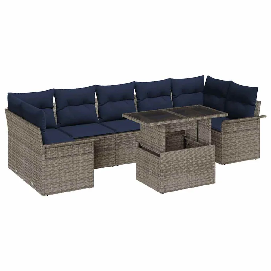 Ensemble de canapé de jardin 8 pcs Gris Poly Rattan - 2
