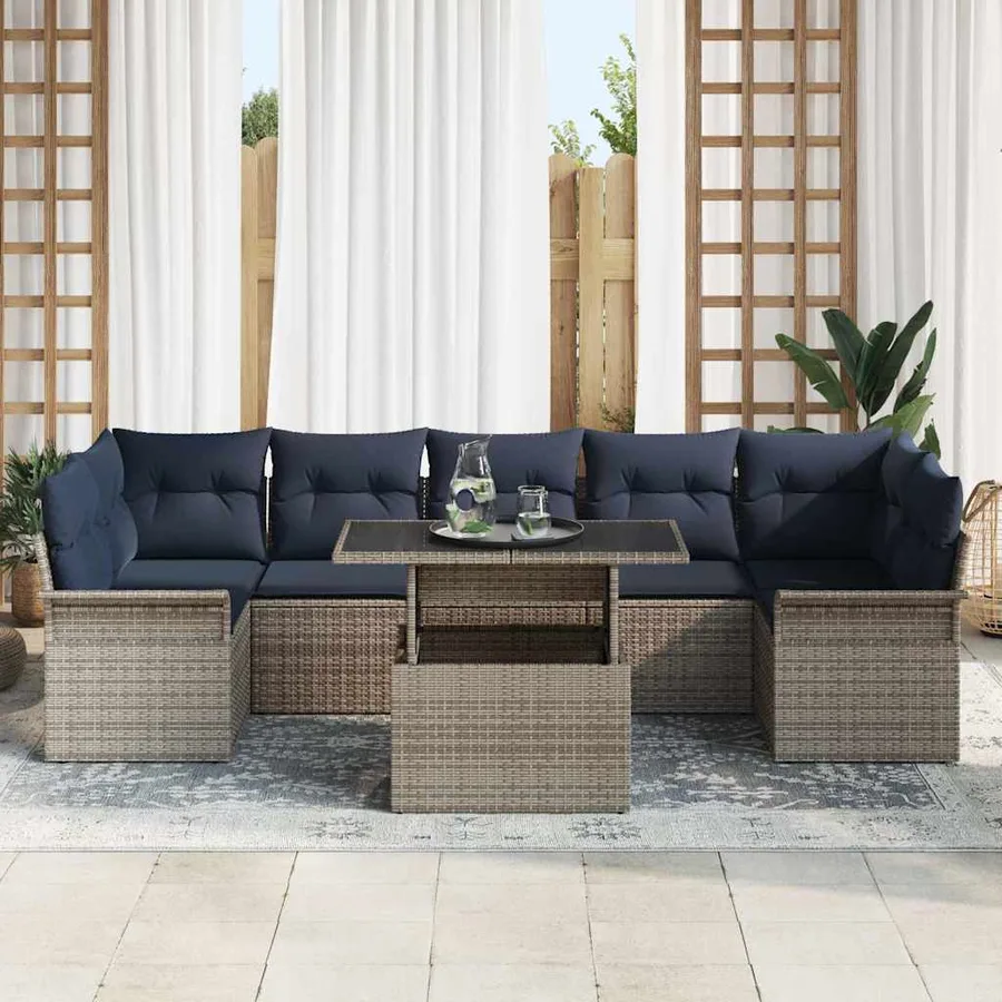Ensemble de canapé de jardin 8 pcs Gris Poly Rattan - 3
