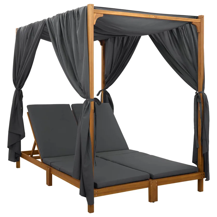Chaise longue double avec auvent et rideaux Gris foncé - 2