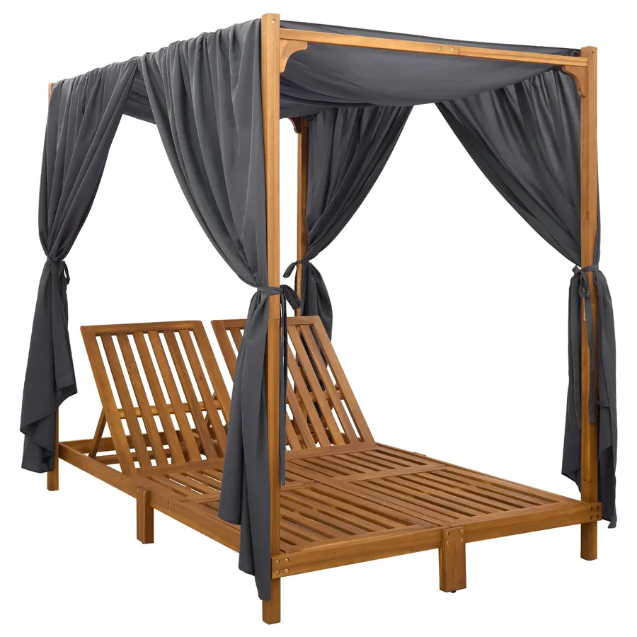 Chaise longue double avec auvent et rideaux Gris foncé - 4