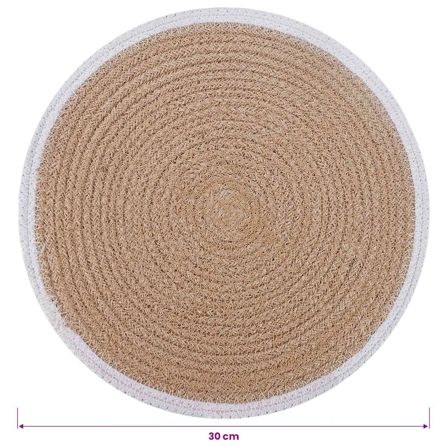 Placemets en jute 4 pcs Naturel et Blanc Ø 30 cm - 5