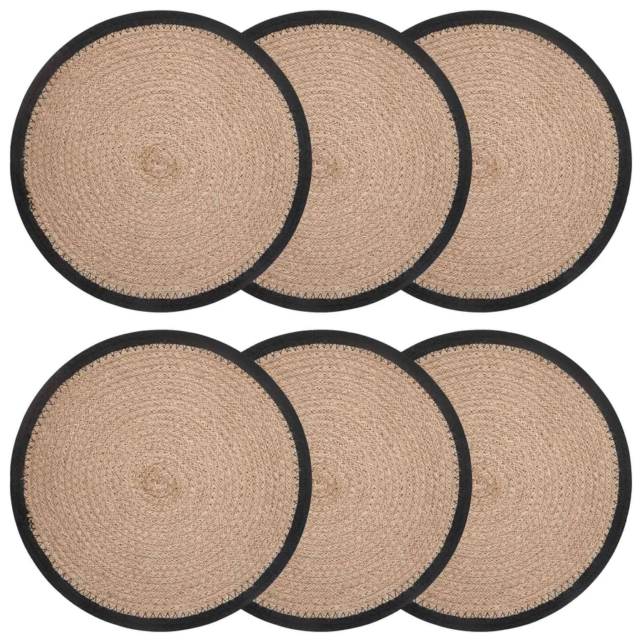 Placemets en jute 6 pcs Naturel et noir Ø 30 cm