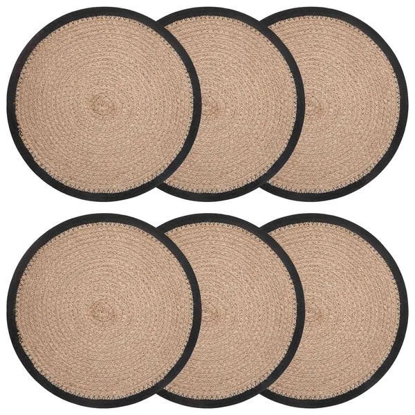 Placemets en jute 6 pcs Naturel et noir Ø 30 cm