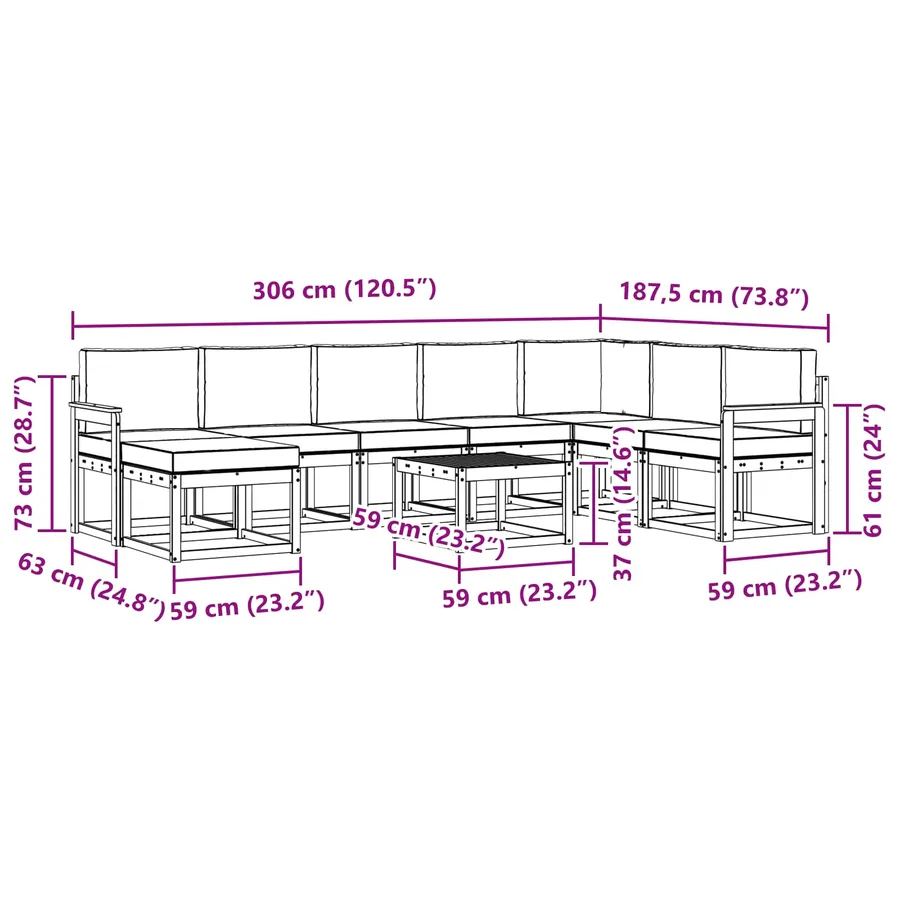 Ensemble de canapés d'extérieur 9 pcs Blanc et Beige - 8