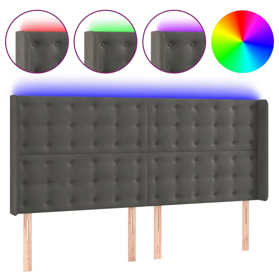 Tête de lit à LED Gris foncé 203x16x118/128 cm Velours - 2