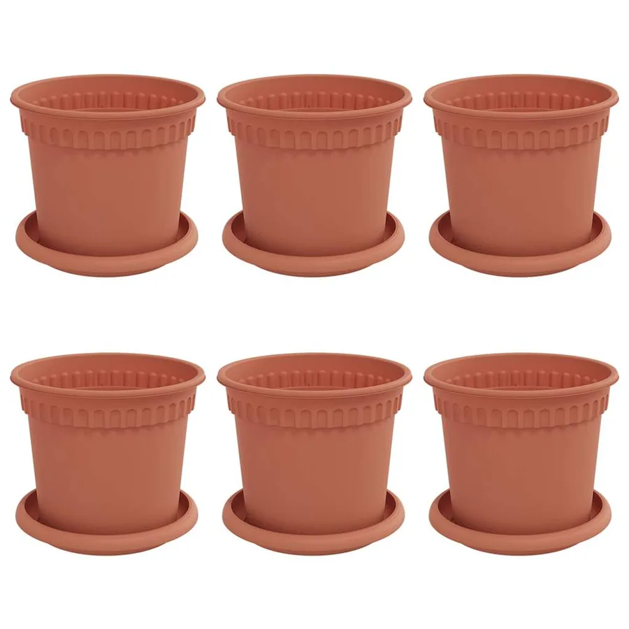 Pots de plantes 6 pcs Rouge brique Ø 15 x 12 cm Plastique - 2