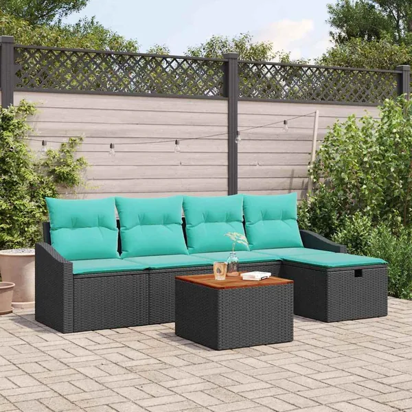 Ensemble de canapé de jardin avec coussin 6 pcs Noir polyrotin