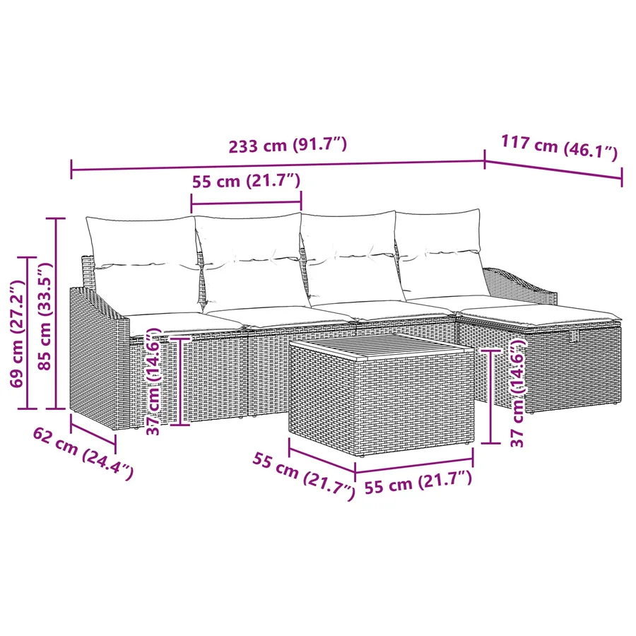 Ensemble de canapé de jardin avec coussin 6 pcs Noir polyrotin - 8