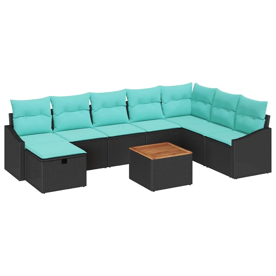 Ensemble de canapé de jardin avec coussin 9 pcs Noir polyrotin - 2