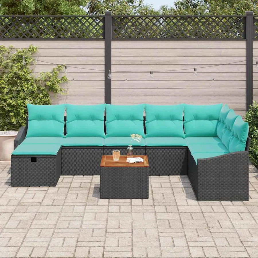 Ensemble de canapé de jardin avec coussin 9 pcs Noir polyrotin - 3