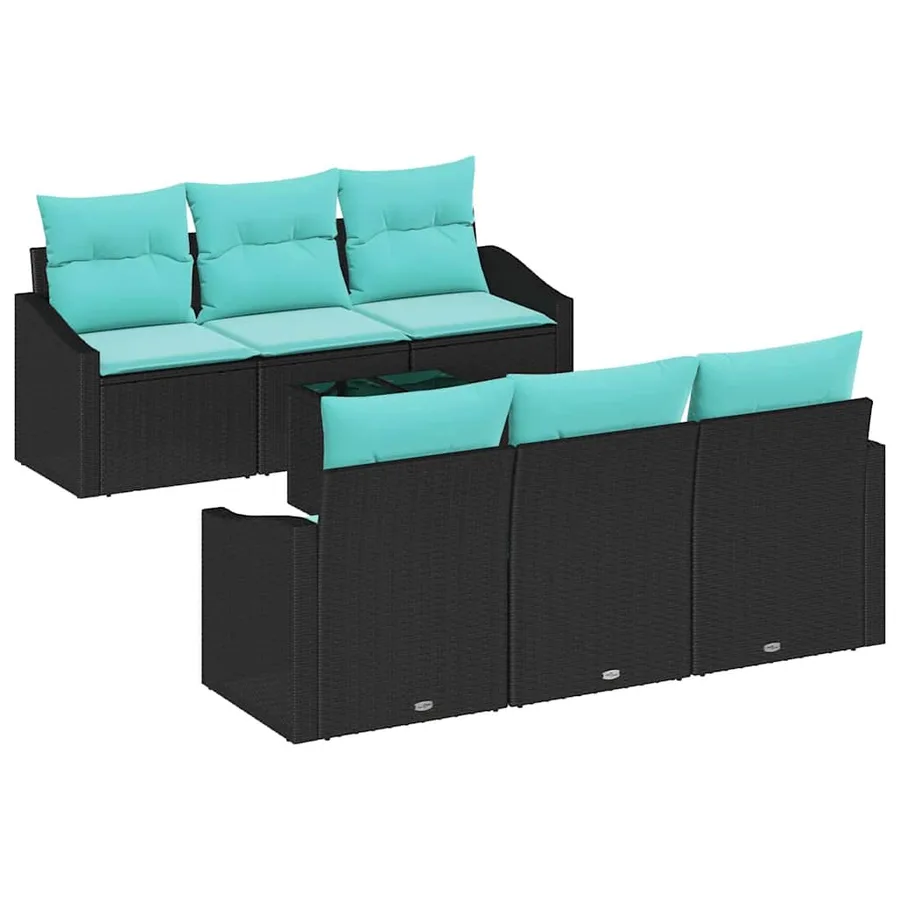 Ensemble de Canapés 7 pcs Noir et turquoise polyrotin - 2