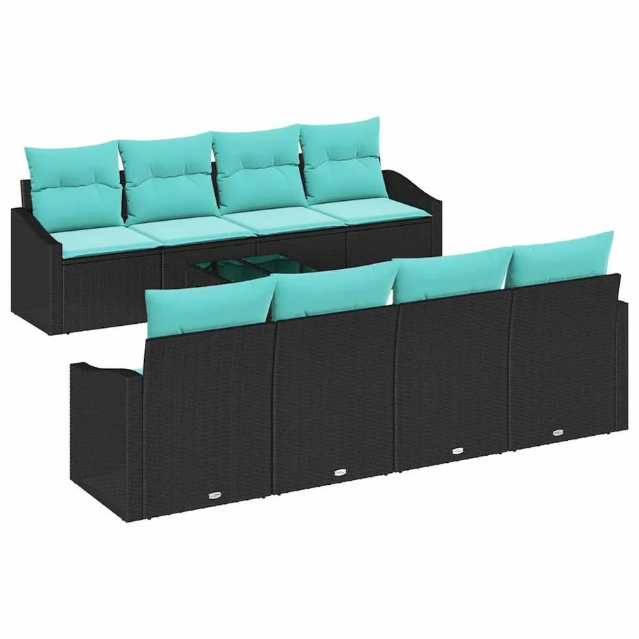 Ensemble de Canapés 9 pcs Noir et turquoise polyrotin - 2