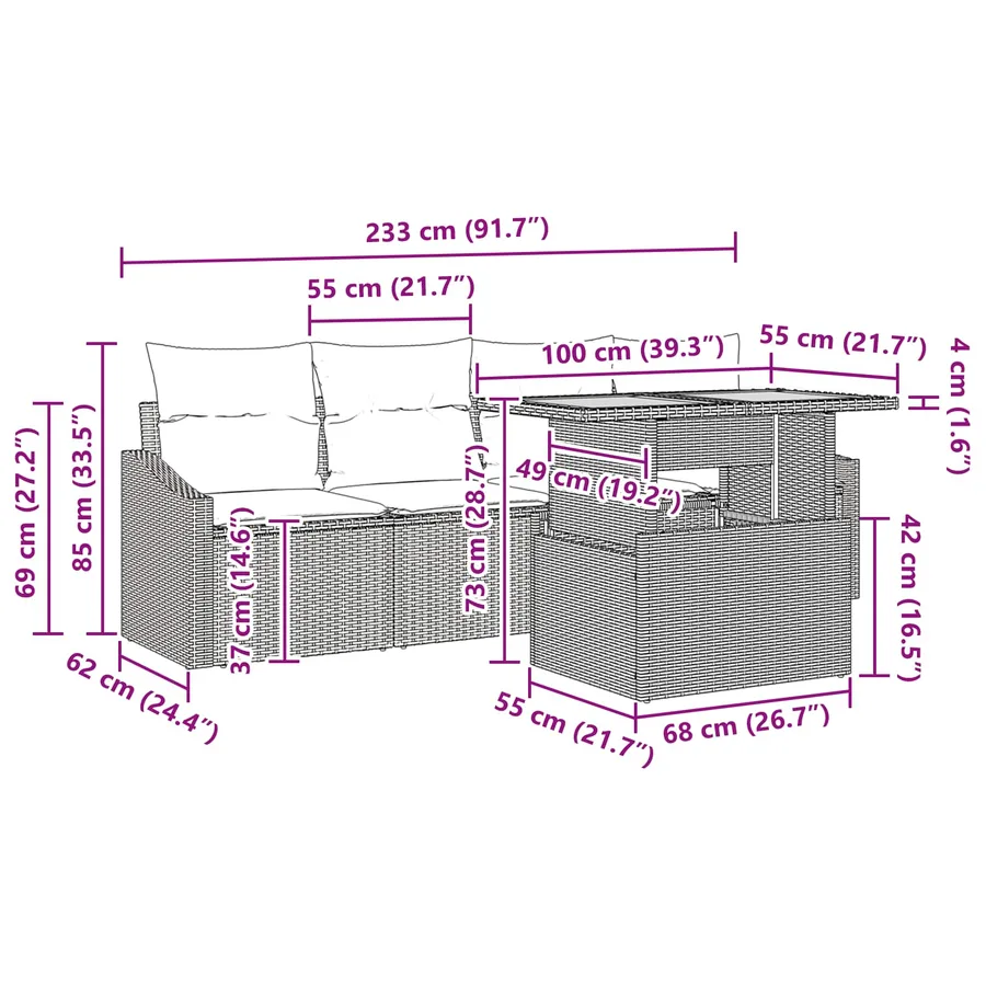 Ensemble de canapé de jardin 5 pc 4-Nombre de places - 10