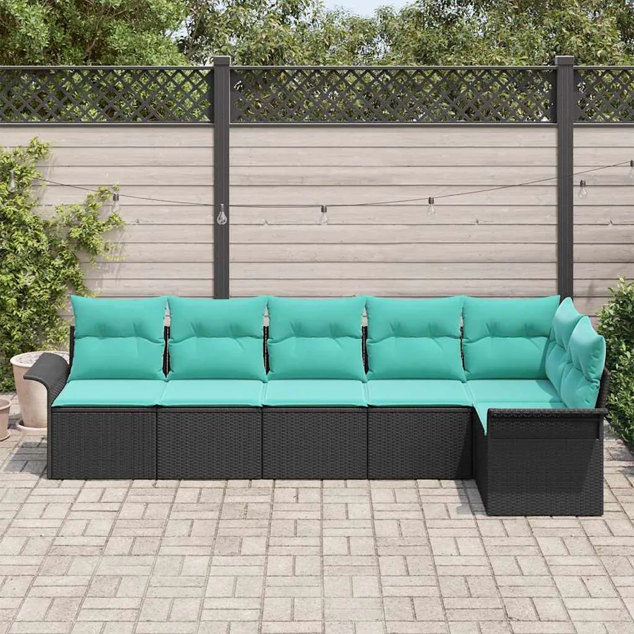 Ensemble de canapé de jardin avec coussin 6 pcs Noir polyrotin - 3